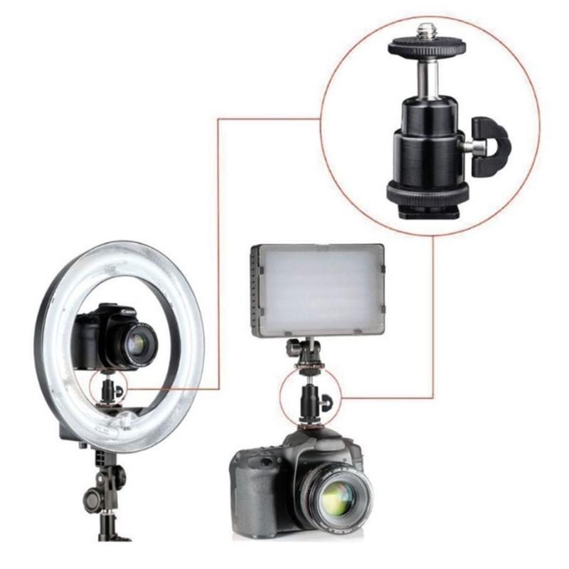 Metal Ball Head Hot Shoe Mount Adapter with 360 Degree Rotation for Standard 1/4 Inch DSLR Cameras LED Photography Lights