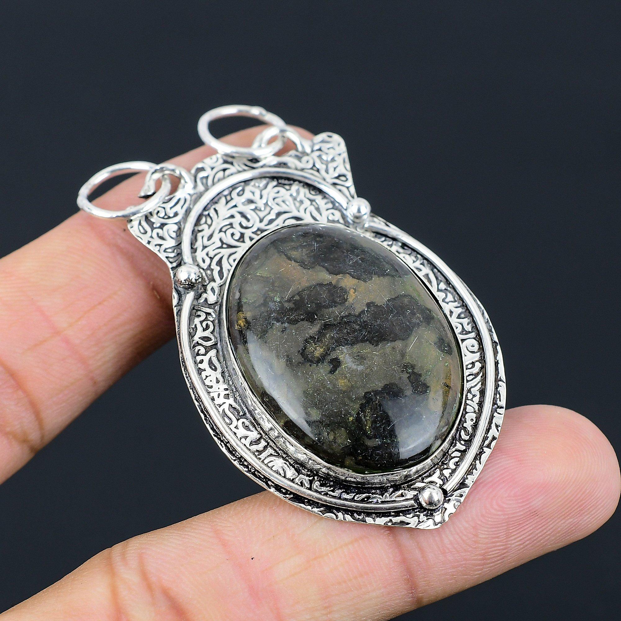 

Natural Gabbro Jasper Gemstone Jewelry 925 Sterling Silver Pendant For Girls