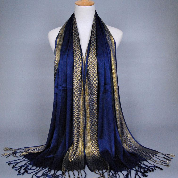 2024 Luxury Brand Women Gold Cotton Solid Color Muslim Head Scarf Shawls and Wraps Glitter Pashmina Bandana Female Foulard Hijab