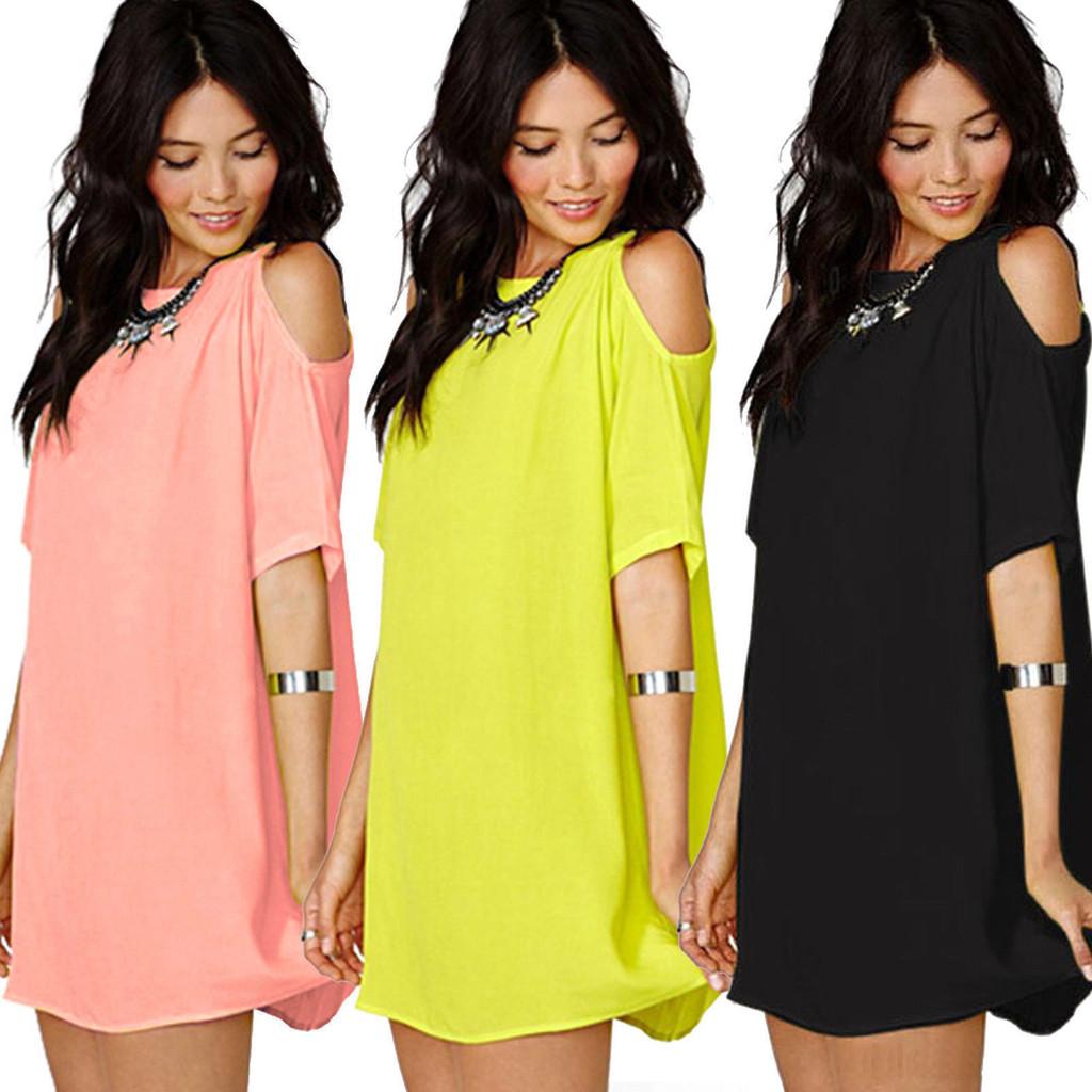 Shirt Large Size Women Shoulder Naked Silk Mousseline Summer Tshirt Dress