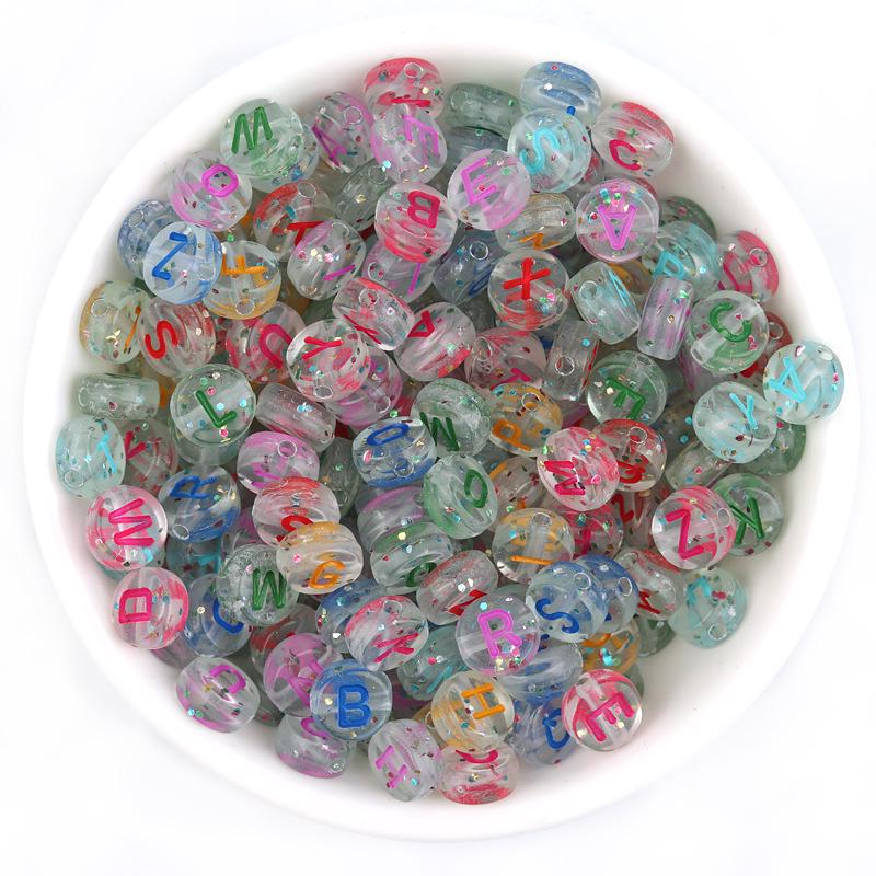 

Акриловые светящиеся бусины-буквы, разные стили, 100 шт./пакет для изготовления браслетов своими руками Diameter ~7mm, Thickness ~4mm, 100 pcs/pack