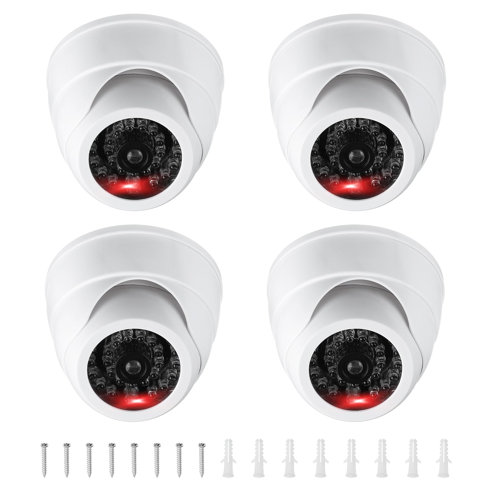 

PATIKIL 4pcs Fake Security Camera Dummy Dome Camera with Flashing Red LED for Indoor and Outdoor Home Business White Lights/Screws/Cover