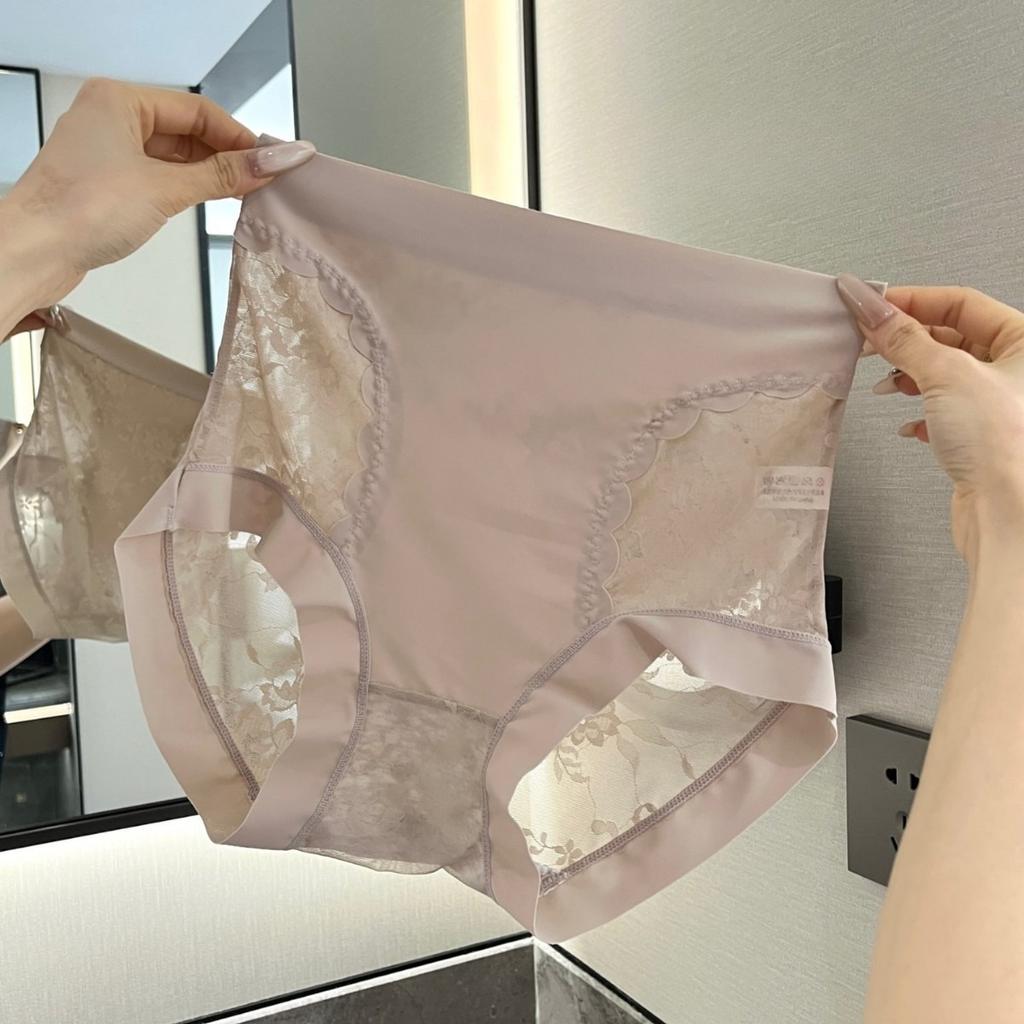 Female Summer Sexy Lace Jacquade Lift Hip Abdominal High Waist Without Trace Breathable Silk Bottom Triangle Briefs