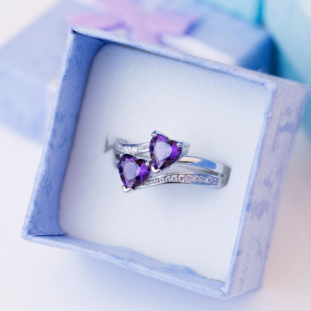 Huitan Stylish Female Rings Silver-plated Double Heart-Shaped Cubic Zircons Wedding Ring For Women Nice Gift For Birthday