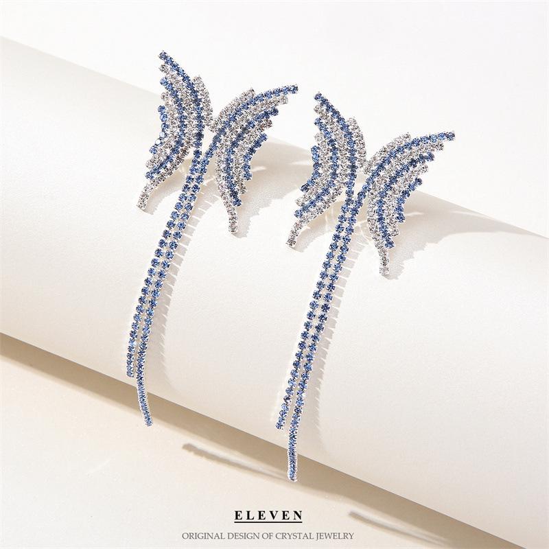 S925 Silver Needle Rhinestone Tassel Earrings - Exquisite Long Claw Chain with Colored Diamonds, European & American Style