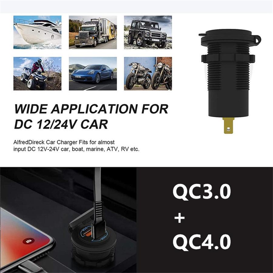 Aluminum Metal 60W Motorbike RV Quick Charge 4.0 PD QC 3.0 USB Charger Universal