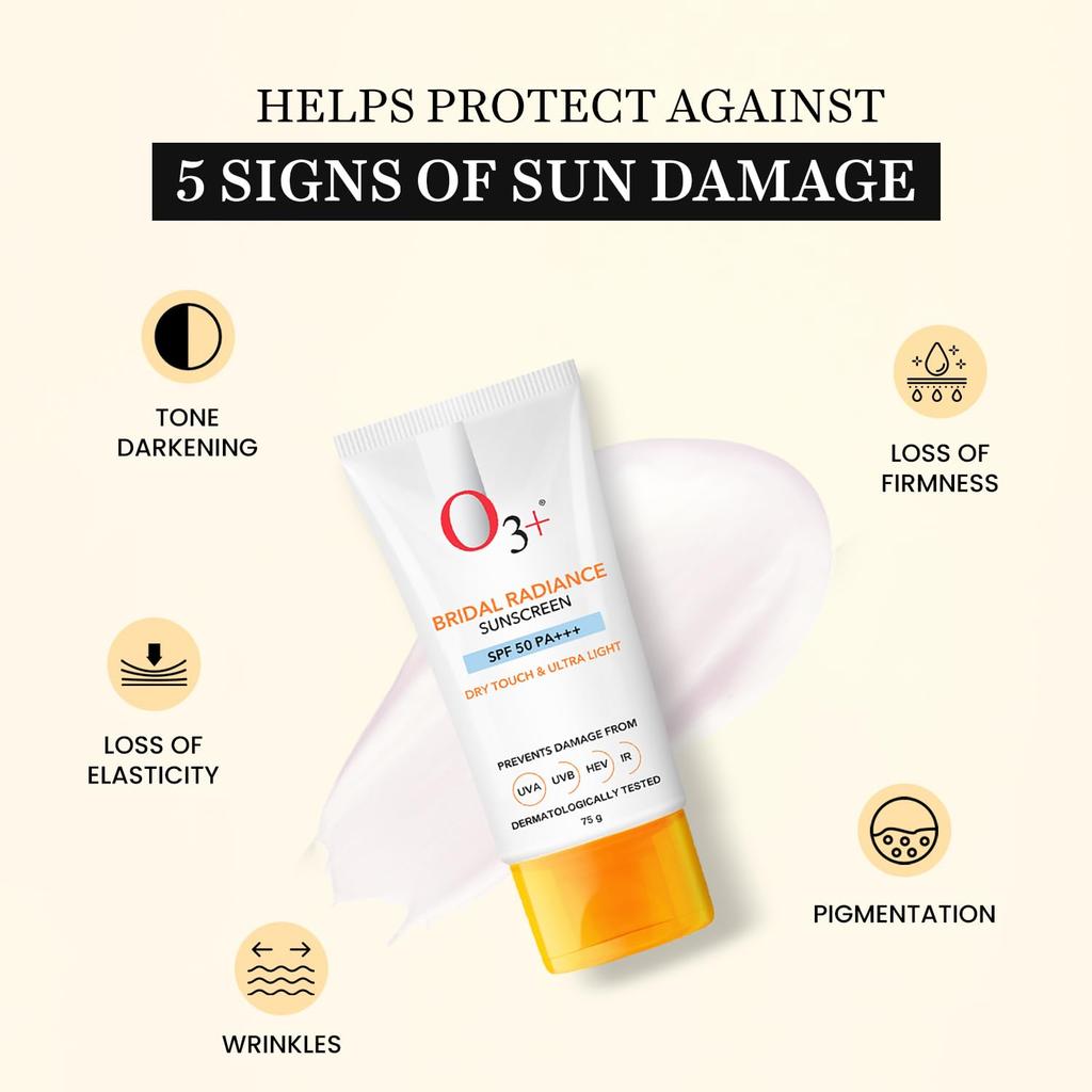 O3+ Bridal Radiance Sunscreen SPF 50 PA +++ 75g Dry Touch Non-Greasy Ultra Light Protection