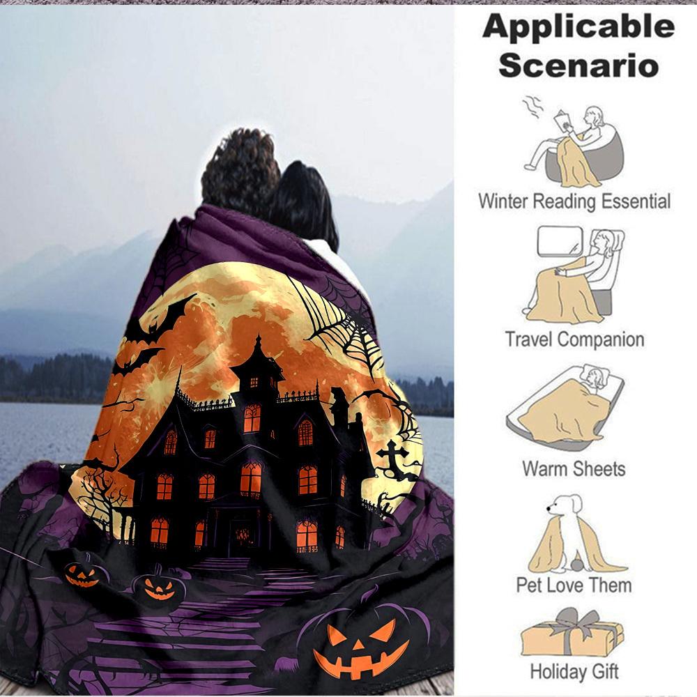 1pc Halloween Haunted Blanket, Lightweight Flannel Throw Blanket for Sofa, Bed, Travel, Camping, Living Room, Office, Couch, Chair, and Bed