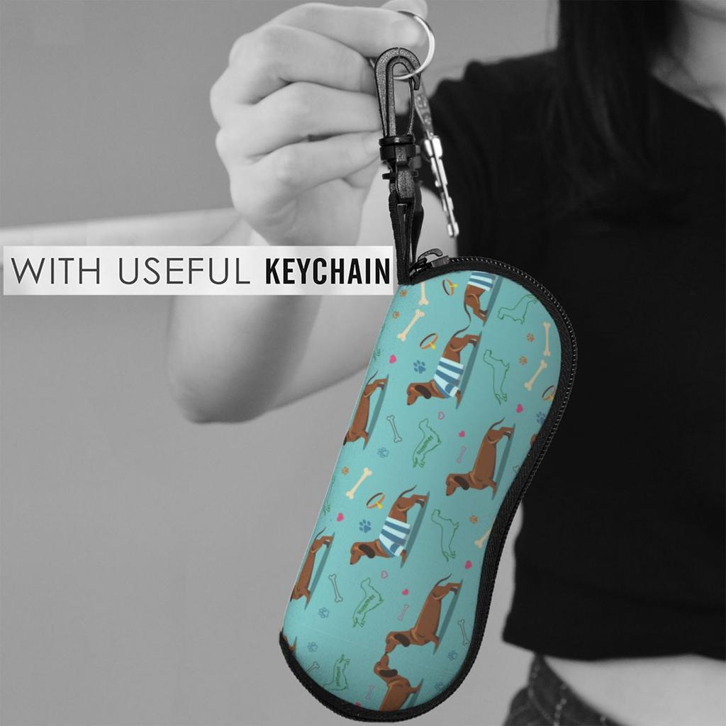 Portable Eyewear Case Dachshund Dogs And Bones Sunglasses Soft Case Glasses Box with Lanyard Zipper Eyeglass Case