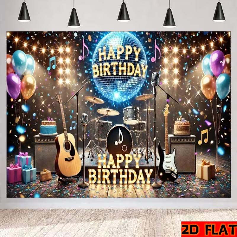 2D Music Theme Disco Birthday Backdrop Rock Band Stage Photography Banner