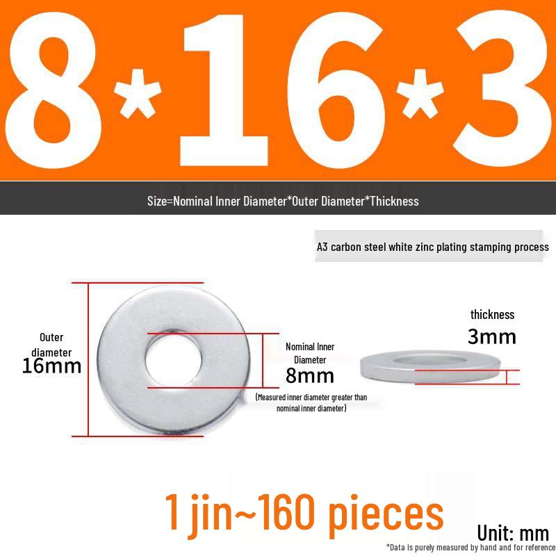 Extra Large Galvanized Metal Flat Washer - Thickened Round Screw Washer M6-M16