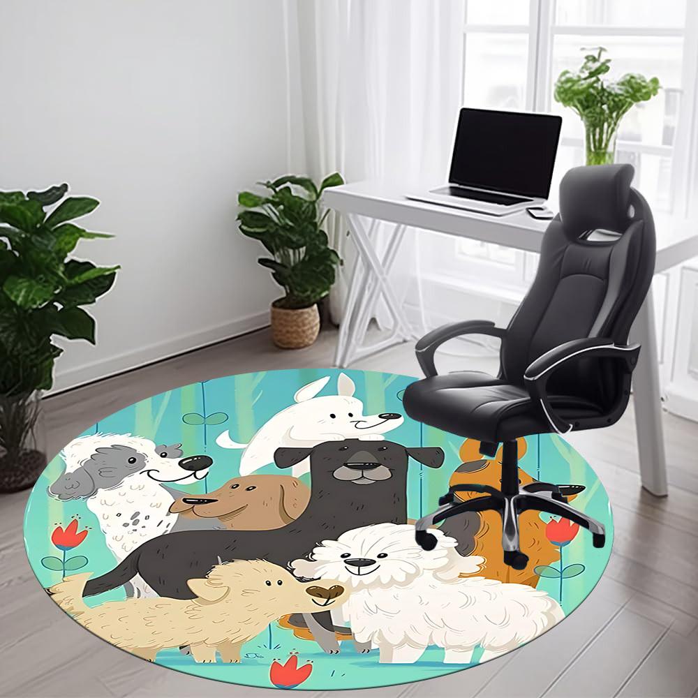 1PC Dogs Park Office Round Area Rug, Mat Suitable For Office, Under Office Chairs Bedroom Living Room Home Decor, Room Deco