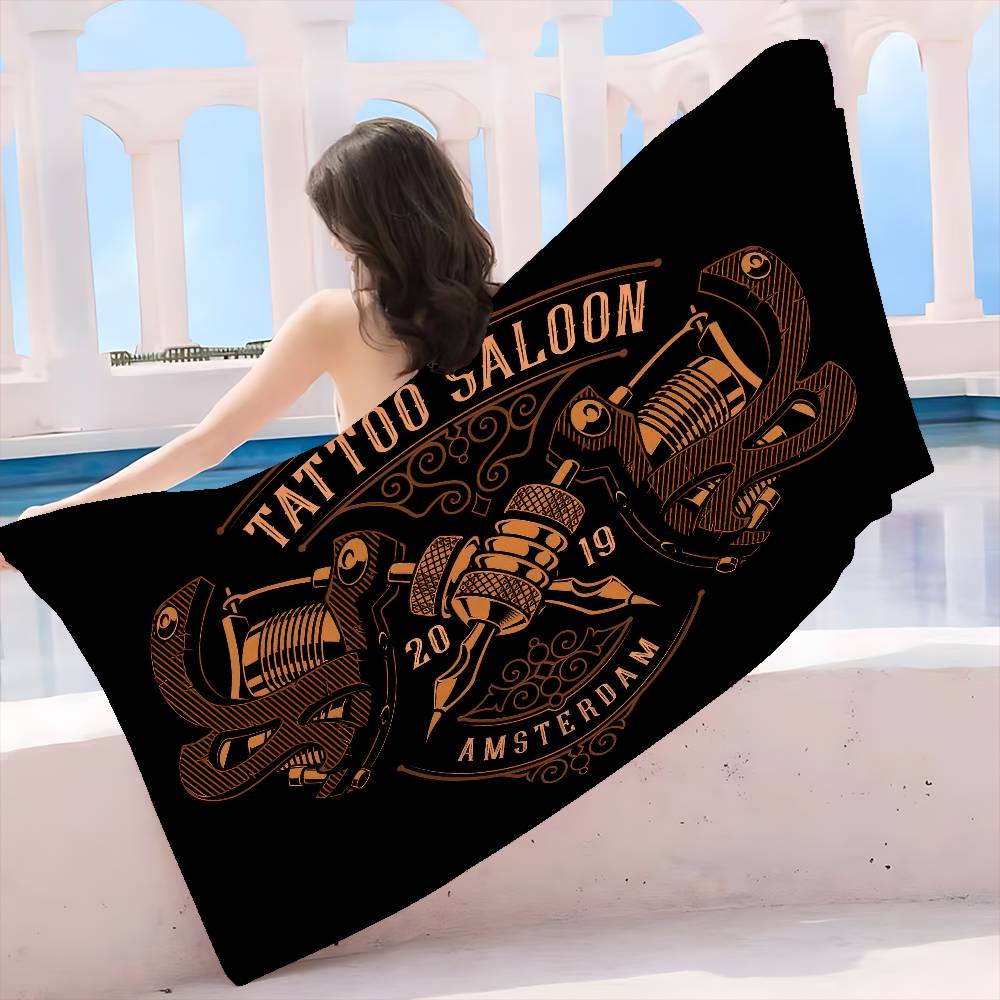 Tattoo Shop Logo Beach Towel Colorful Bath Towels for Girl Microfiber Quick Dry Sand Free Beach Yoga Spa Gym Pool