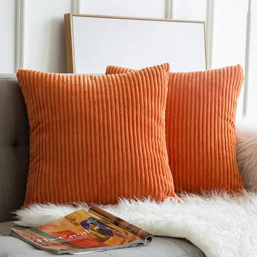 Supersoft Corduroy Cushion Cover Solid Striped Throw Pillow Covers Decorative Pillow Case for Sofa Bed Living Room Decoration