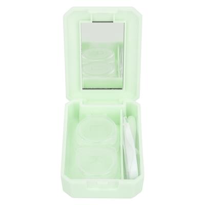 Caixa para Lentes de Contato Recipiente para Armazenamento de Lentes de Contato para Imersão com Espelho Pinça Bastão Ferramenta Removedora Verde