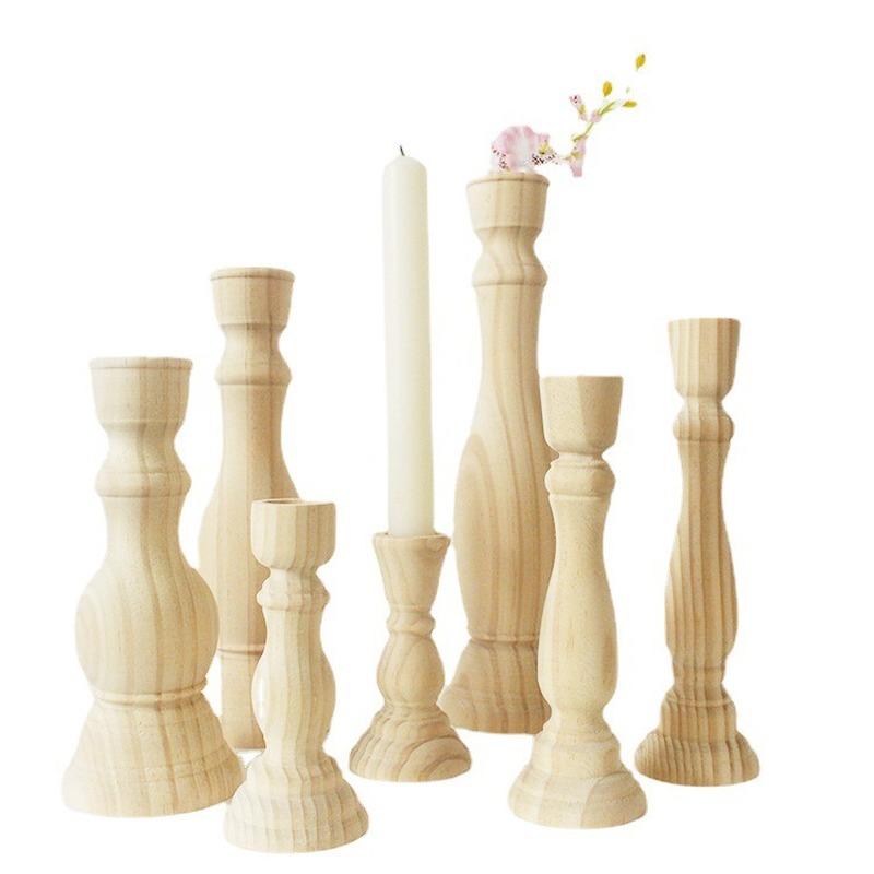 1Pcs Candle Holders Retro Unpainted Wood Classic Craft Candle Holders Wedding Party Home Decorations