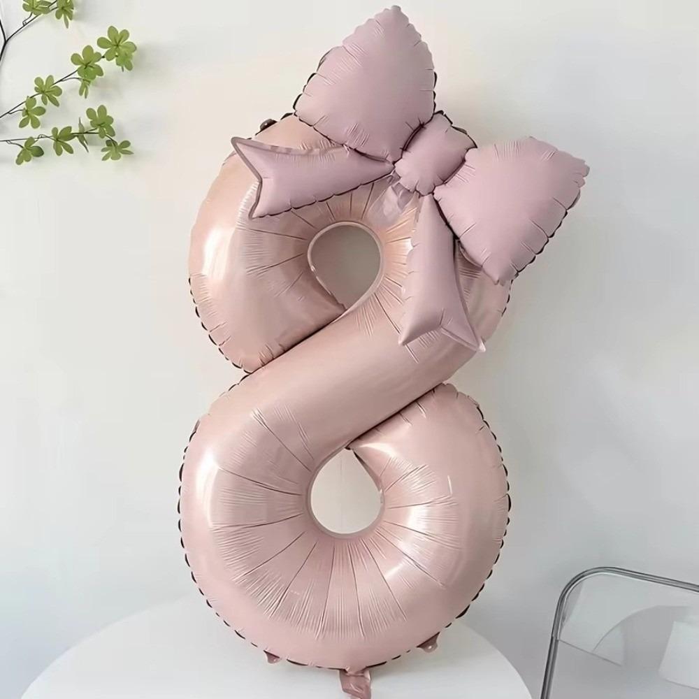 New 40 Inch Number Digital 0-9 Balloon Cream Pink Anniversary Decoration Foil Balloons with Bowknot Birthday Party Balloons
