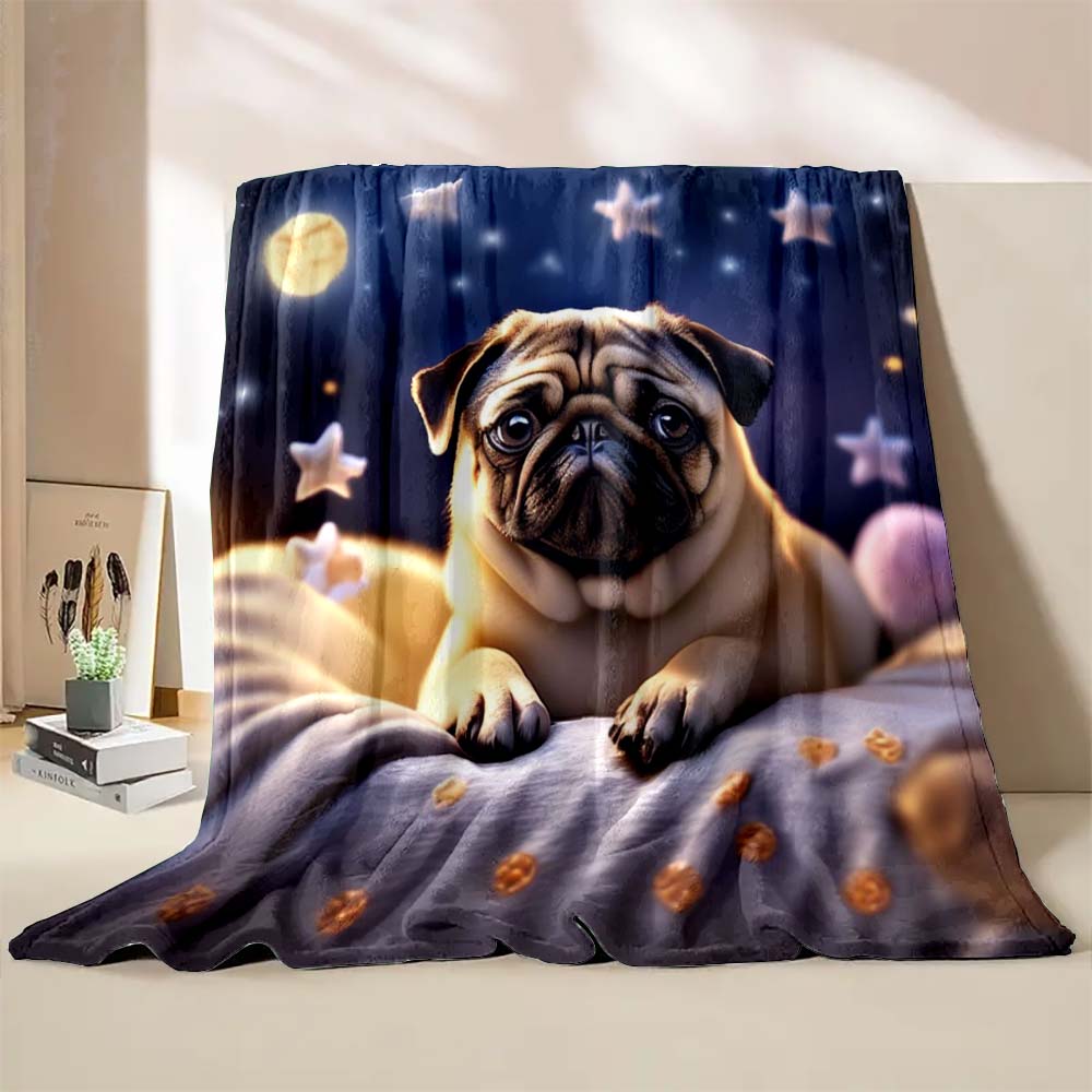 6 Sizes Cute Dog Pug Printed Blanket Warm Soft and Comfortable Home Travel Camping Blanket Sofa Bedding Cover Blanket Child Gift