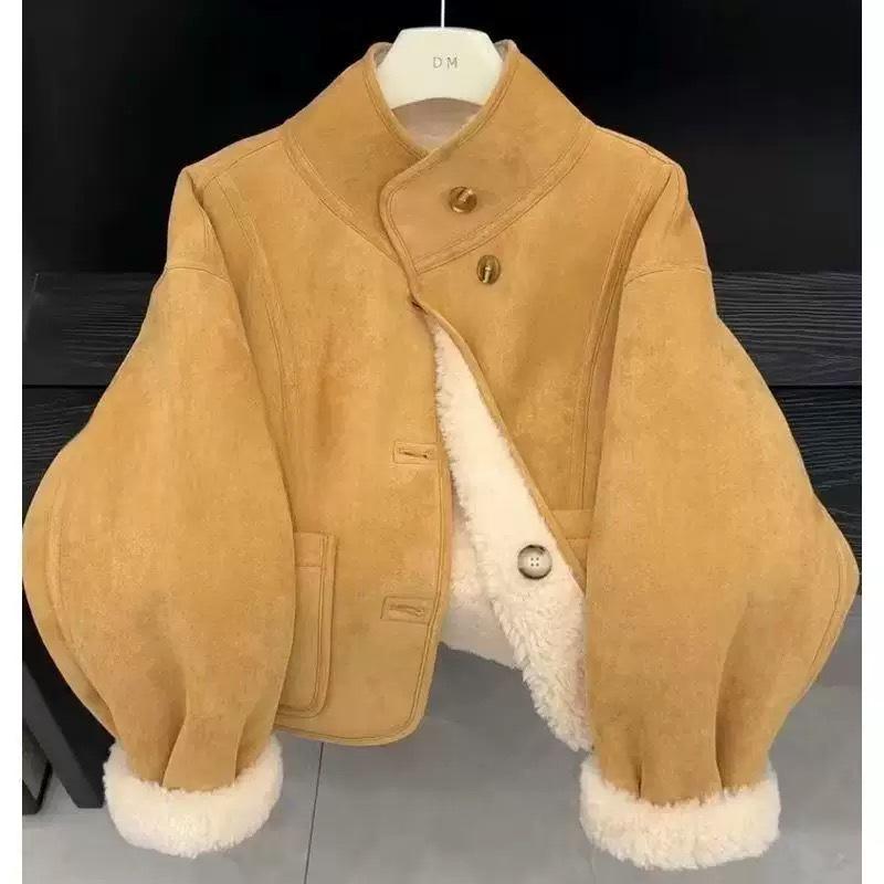 Reversible Women's Lambswool Fur Jacket - Stand Collar, 2025 Autumn/Winter Collection
