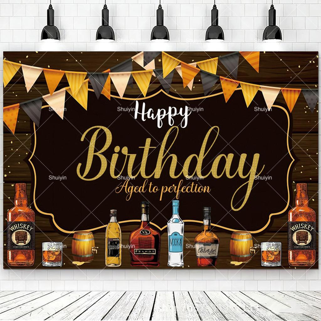 Whisky Cigarre Vintage Bois Fond Photographie Anniversaire Homme Décorations Fournitures de Fête Style Été Bar Décor Mural Rideau