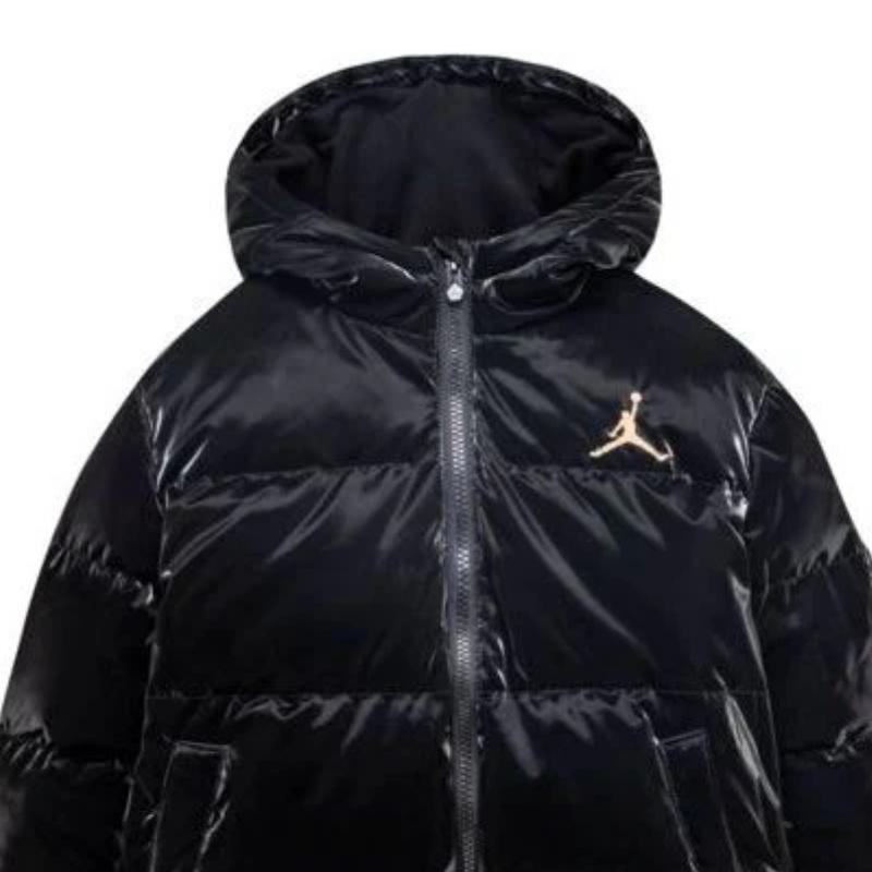 Jordan Logo Embroidered Glossy Down Jacket With Hood And Zipper Kids Outerwear Black JD2242022GS-001