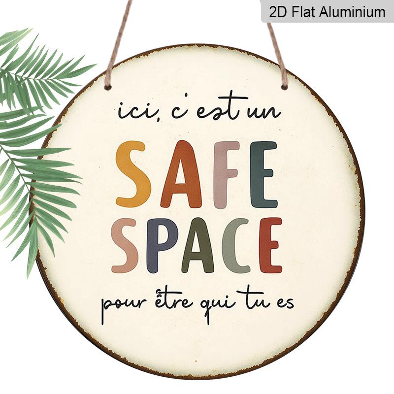

2D Flat, 1pc French-Inspired Safe Space Bilingual English/French Aluminum Wall Plaque - 7.87-Inch Round Vintage Sign for Home, Office, Cafe 20cm/7.87Inch