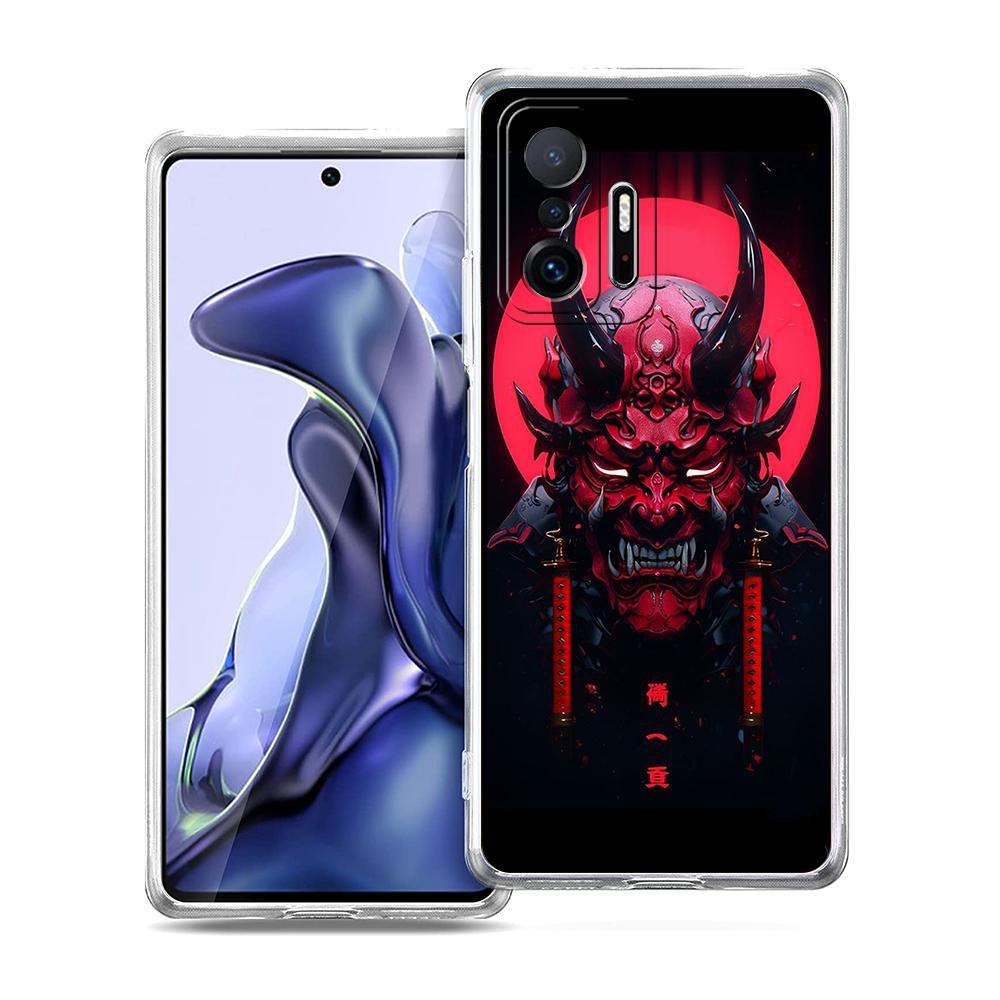 Transparent Phone Case for Xiaomi Mi 14 13 12 11 Ultra 13T 12T 11T Poco X3 NFC F3 F6 Pro Soft TPU Shell Japan Samurai Oni Mask