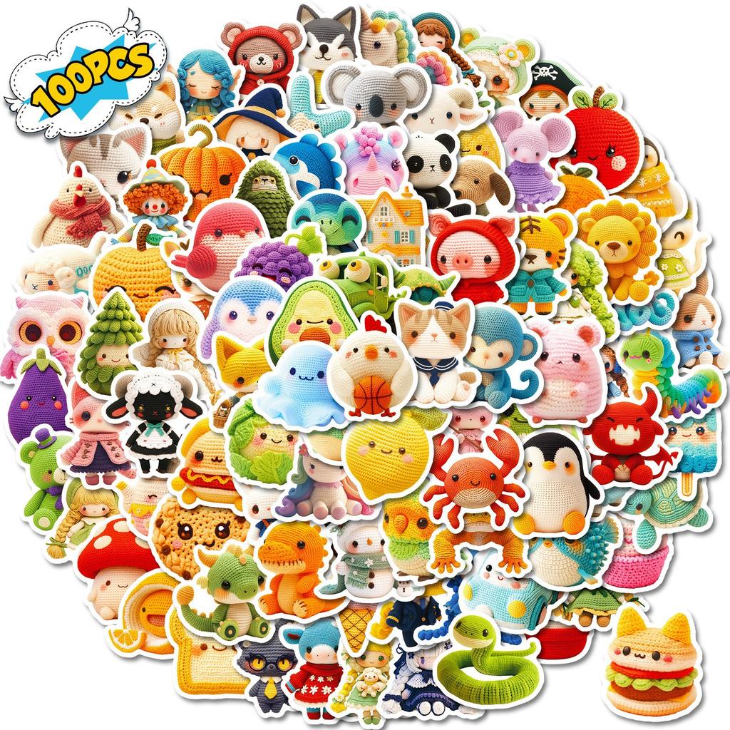 100 Crochet Doll Knitting Toys Creative Cartoon Graffiti Stickers DIY Decorative Suitcase Notebook