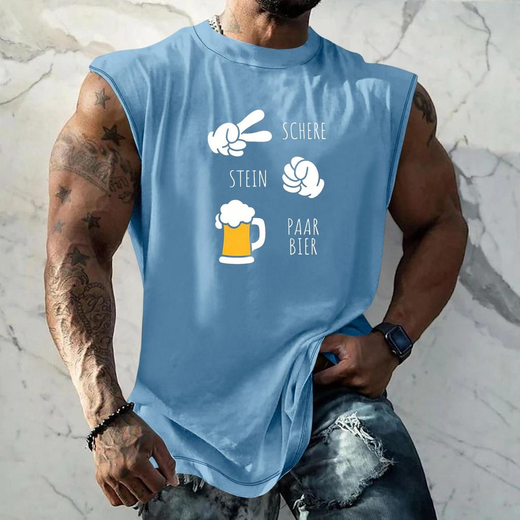 Men Sleeveless Tank Top Loose Fit Textured Pattern Printed Vest Casual Sports Streetwear Summer Holiday Daily Wear