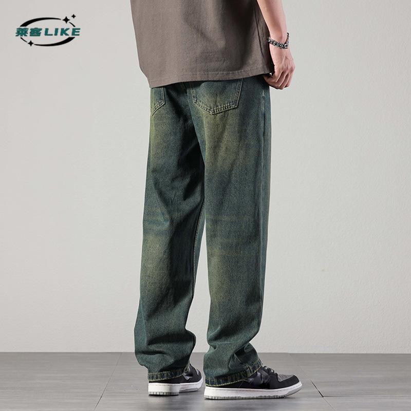 Americké pouliční retro pánské džíny špičkové džíny s rovnými nohavicemi pánské jednoduché volné džínové dlouhé kalhoty