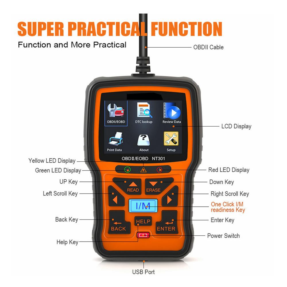 NT301 OBD2 Scanner Professional Read Clear Code ODB 2 Automotivo Scanner Auto Car Diagnostic Tool with Full OBD Function