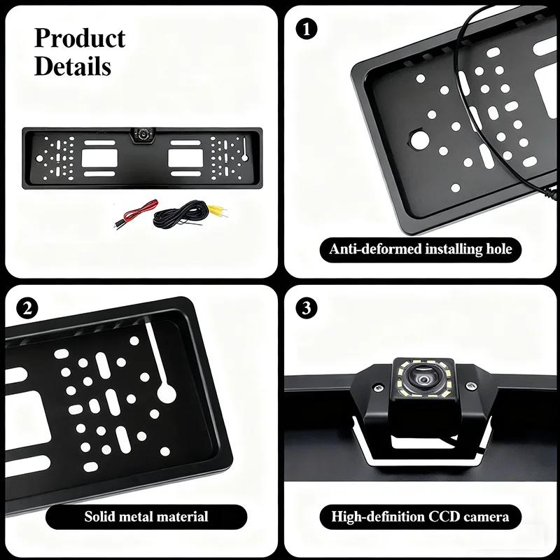 4/8/12LED European License Plate Rearview Camera Frame Reverse Backup Camera Night Vision for Truck Car SUV, Camper Pickup