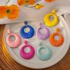 Bohemian Vacation Round Colorful Woven Hollow Exaggerated Drop Earrings for Women