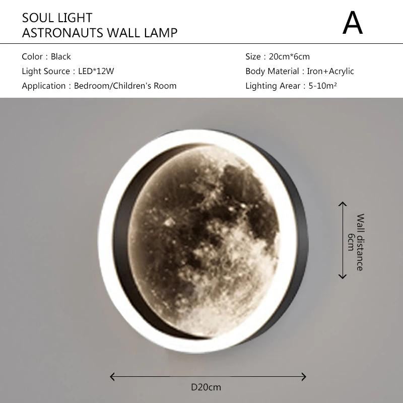 Modern LED Wall Lamp Moon Cartoon Astronaut Wall Sconces Children's Room Living Room Bedroom Bedside Home Decor Lighting Lustre