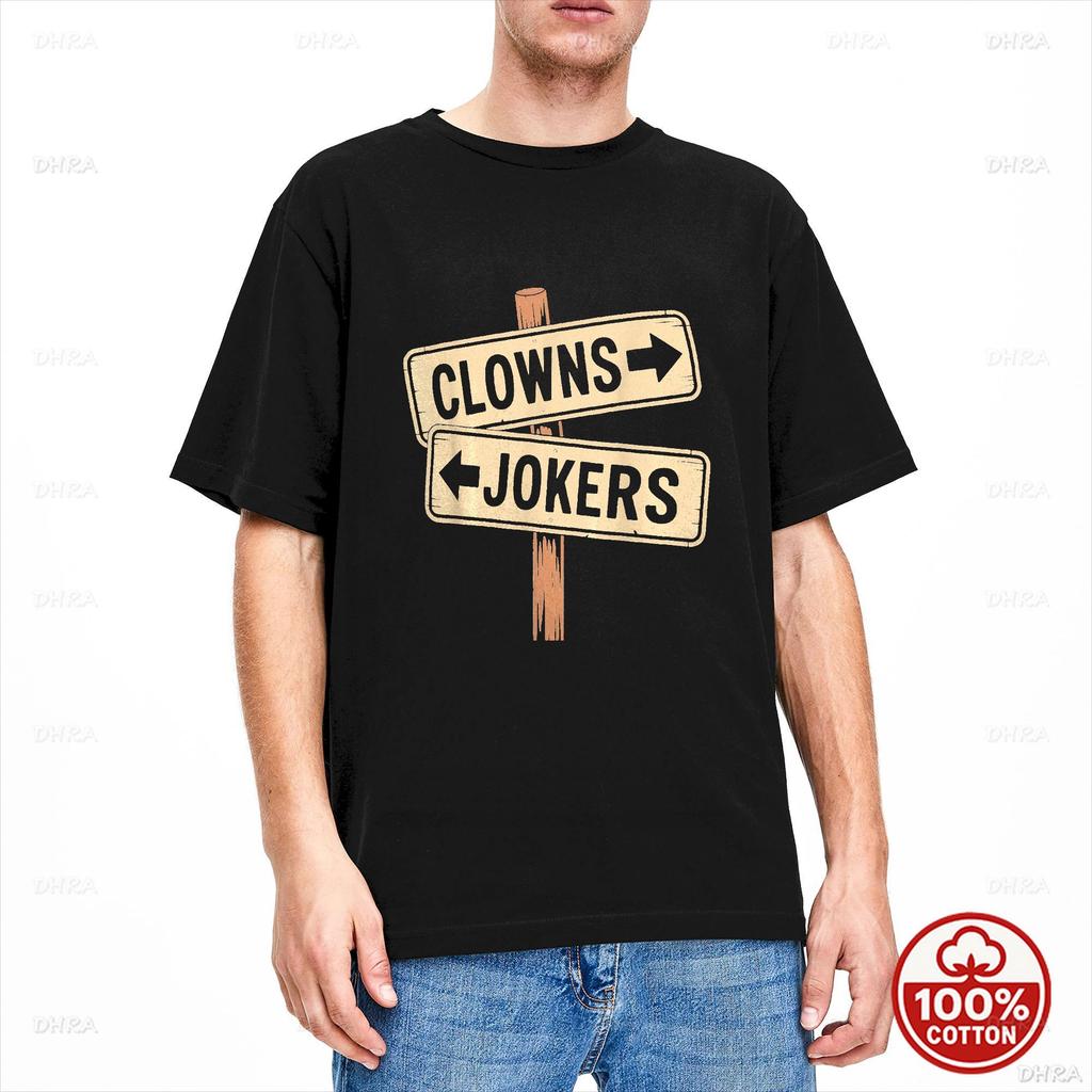 Vintage Direction Clowns To The Left Jokers To The Right 100% Cotton T Shirt Unisex Loose Summer Vintage Oneck Novelty Tees Y2K