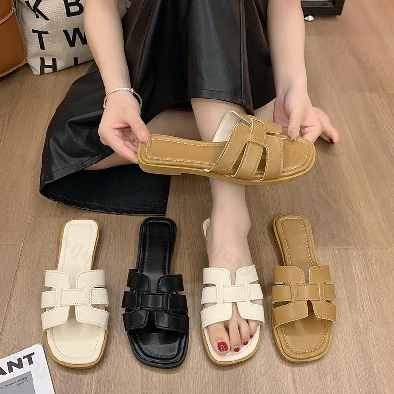 Fashion Women Slippers 2025 New Summer Square Toe Ladies Slippers Sexy Sandal Slippers Female Fashion Woman Sandals Non Slip Flat Shoes
