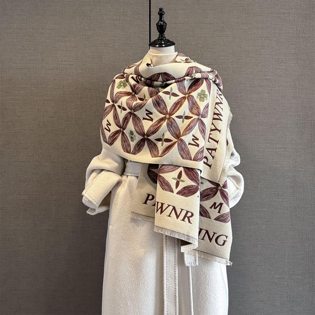 Autumn Letter Printing Imitation Cashmere Scarf Women'S Multi-Functional Versatile Thickened Warm Scarf Air-Conditioned Room Shawl