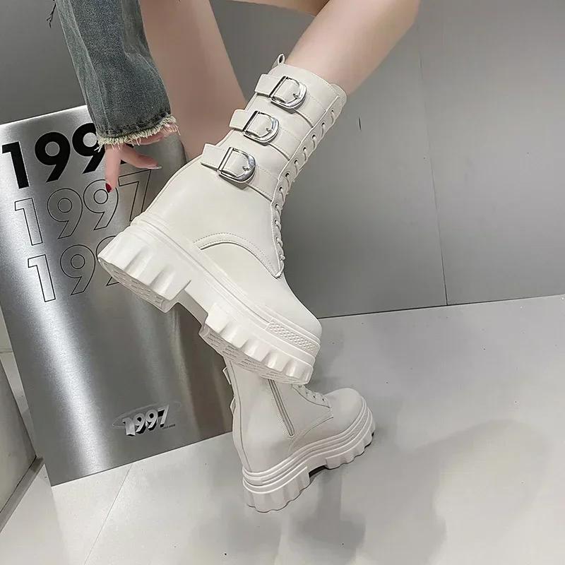 Ankle Boots for Women Short Boot Round Toe High Platform Motorcycle Boots Thick Heel Sneakers Shoe Increase 12CM Boots Shoes