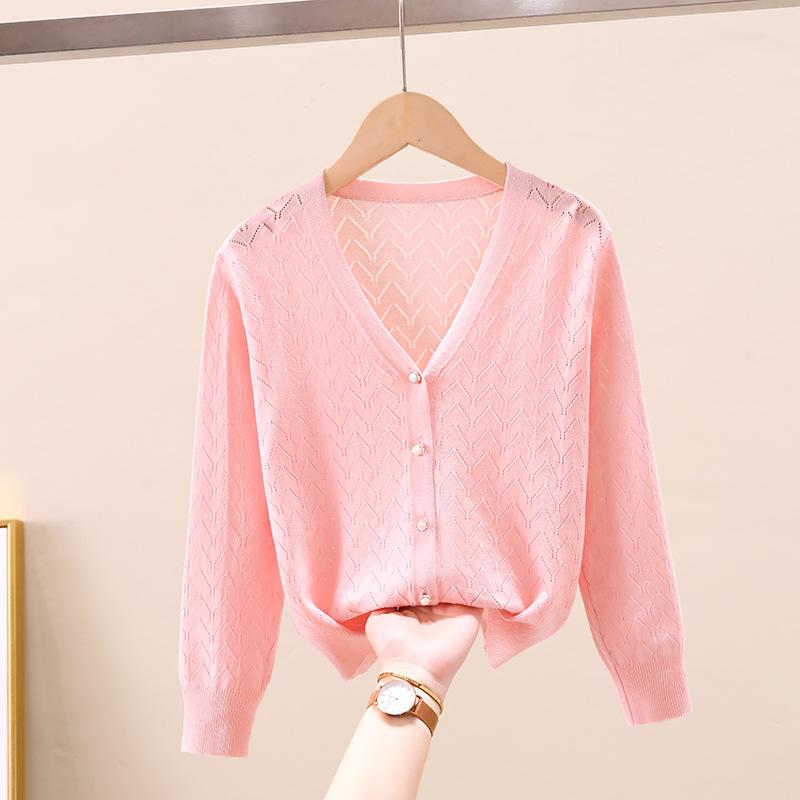 Korean Style Girls Long Sleeve Knit Cardigan with Sun Protection - Summer 2023