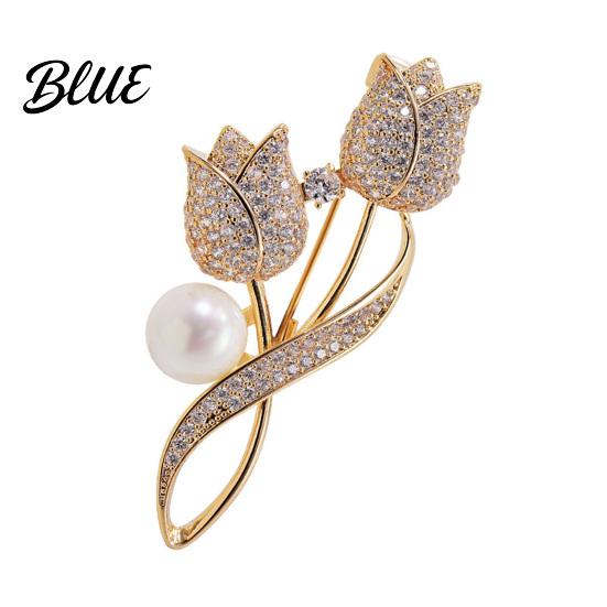 Tulip Design Lapel Pin Women Brooch High-Gloss Rhinestone Inlay Imitation