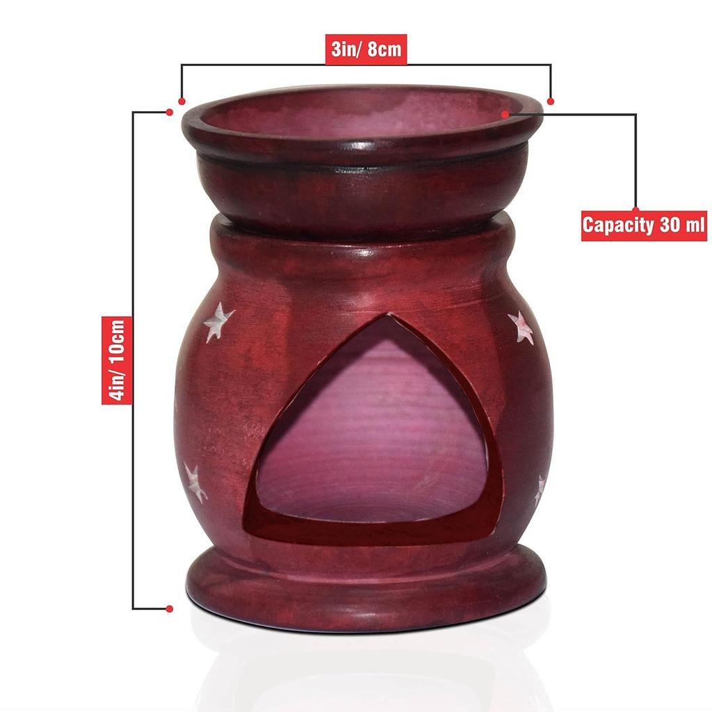 India Handcrafted Soapstone Aroma Burner Oil Diffuser and 1 Tea Light Candle (Red)