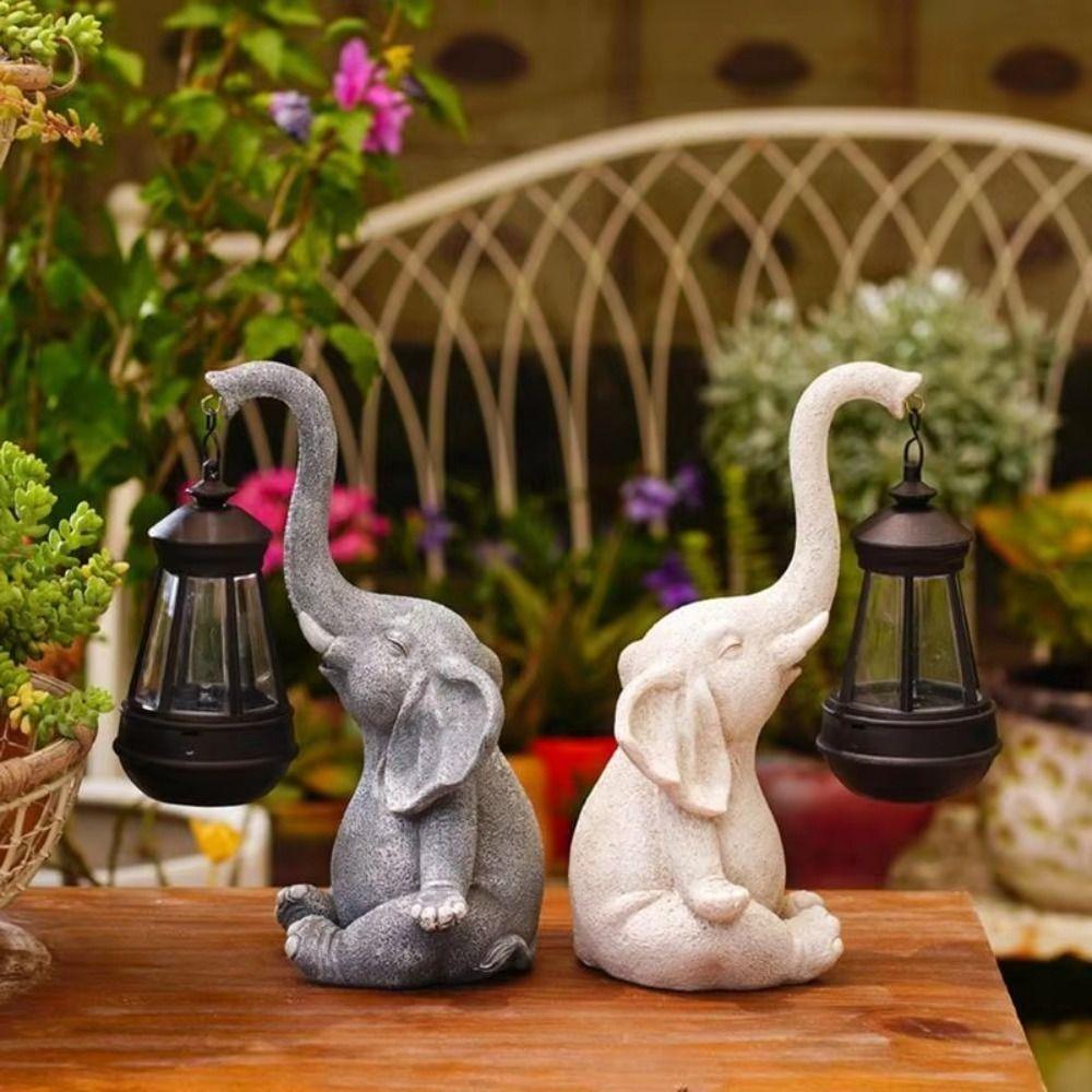 Crafts Solar Elephant Figurine Animal Ornaments Solar Powered Lantern  for Outdoor Landscape