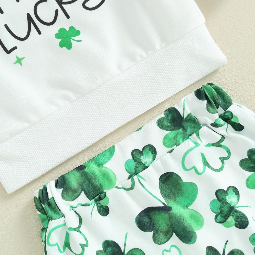 Toddler Girl Ireland Festival Outfits 6M 12M 18M 24M 3Y Letter Print Crew Neck Sweatshirts Shamrock Print Pants Headband 3Pcs Clothes Set