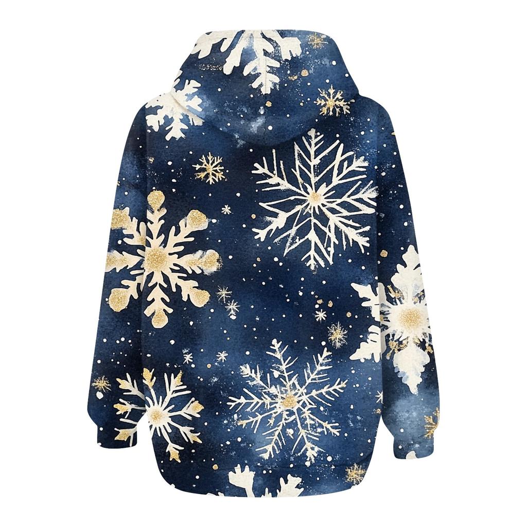 Women's Christmas Printed Sweatshirt  Winter Long Sleeve Cardigan Jacket With Pockets Zipper Hoodie Outerwear
