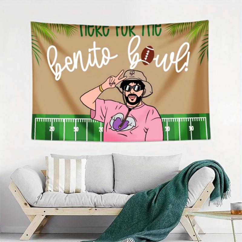 VIKAMA Bad Rascal Rabbit Benito Bowl Tapestry American Football Theme Trendy Hip Hop Style Living Room Decoration