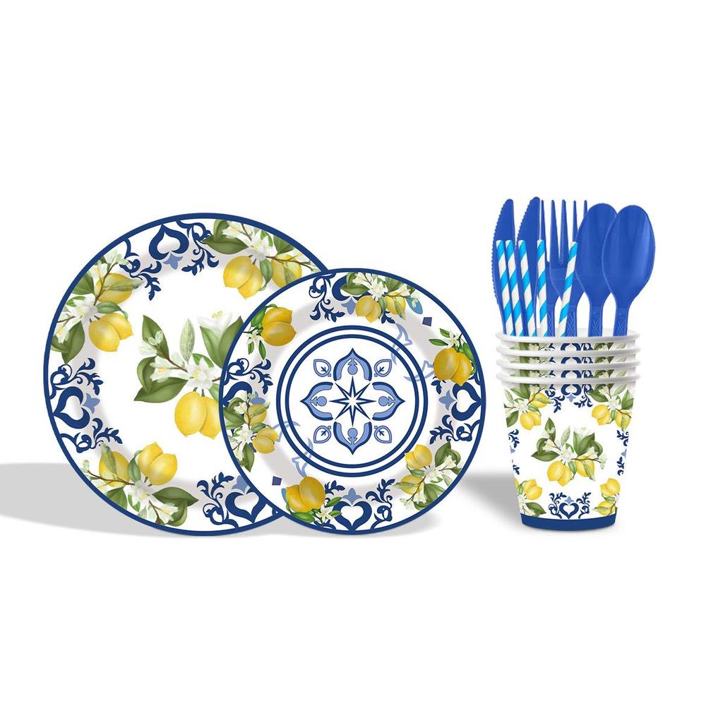 Cross-Border Blue & White Porcelain-Themed Disposable Party Set: Plates, Cups, Napkins for Birthday Decorations.