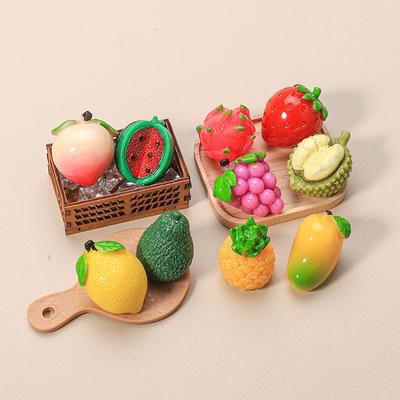 Mini Simulated Fruit Ornament Watermelon Avocado Grape Lemon Peach Micro Landscape Dollhouse Miniature Toy Car Decoration