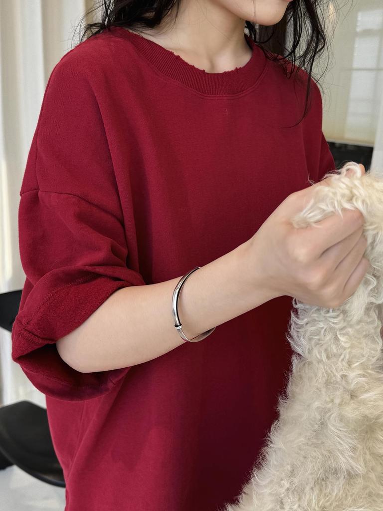 Korean Style Oversized Fleece T-Shirt for Women - Round Neck & Drop Shoulder