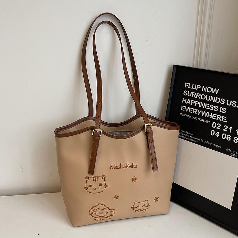 

Spring and summer new casual simple and cute embroidered underarm tote bag large capacity fashionable commuter contrasting color shoulder women s bag