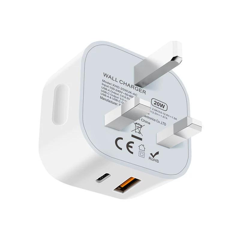 Applicable To Apple and Xiaomi Mobile Phone Charging Head British-regulated PD20W Dual Protocol A+C Mobile Phone Fast Charger